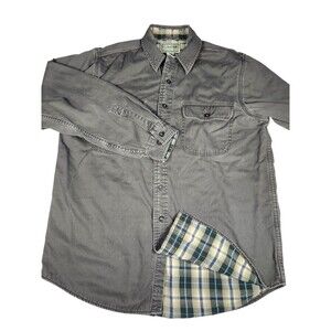Vintage LL Bean Mens Medium Gray Flannel Lined Shacket 100% Cotton
